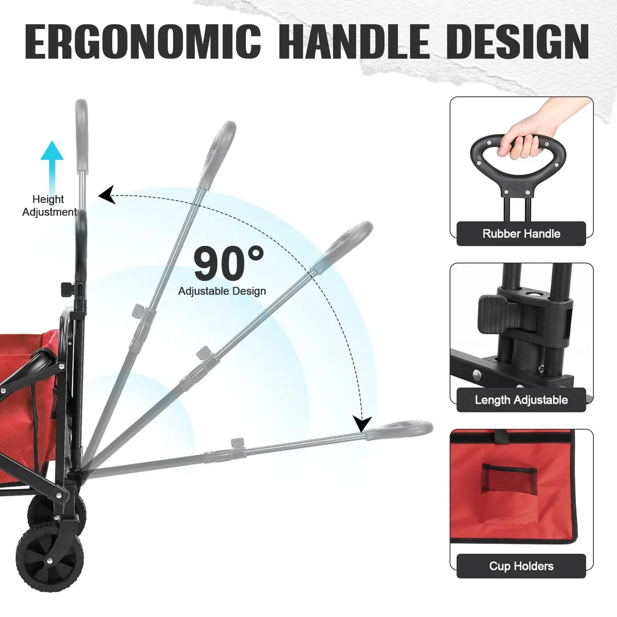ZOMEYLPO Collapsible Wagon Cart Foldable | Utility Garden & Outdoor Wagon with Wheels, 200LBS Load, Rose Red - view 4