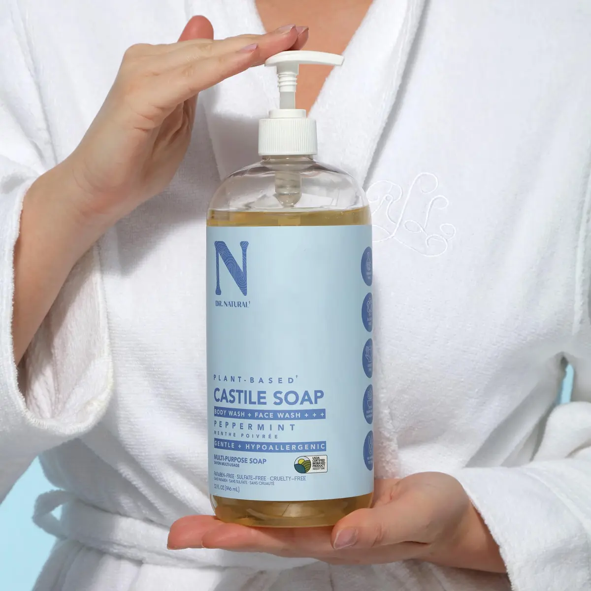 Dr. Natural Castile Liquid Soap - Peppermint 32 oz | Multi-Purpose Skin & Hair Cleanser - view 7