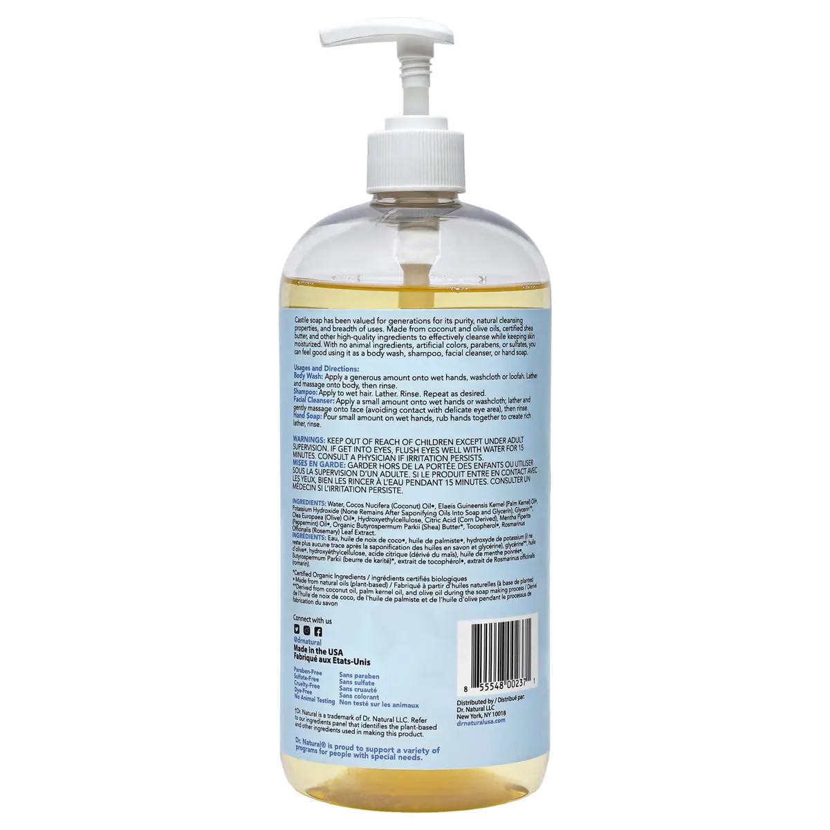 Dr. Natural Castile Liquid Soap - Peppermint 32 oz | Multi-Purpose Skin & Hair Cleanser - view 8