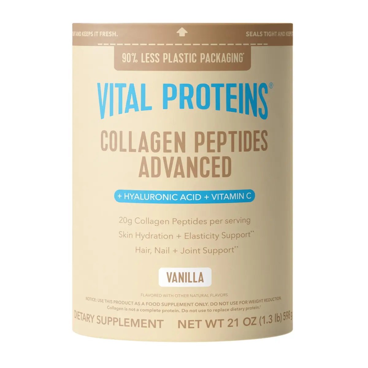 Vital Proteins Collagen Peptides Advanced Vanilla Flavor Powder, 21oz (600g) | Hydrolyzed Peptides with Hyaluronic Acid & Vitamin C - main product image