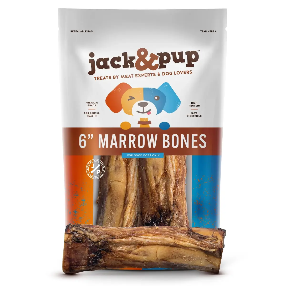 Jack&Pup Marrow Bones for Dogs 2 Pack | Long Lasting Beef Bones for Large Dogs (6") - main product image