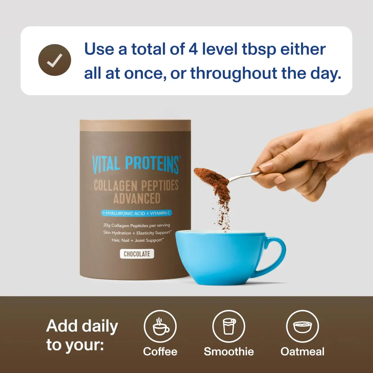Vital Proteins Collagen Peptides Advanced Chocolate Powder 700g (24.7oz) | Supports Hair, Skin, Nails, Bones & Joints - view 4