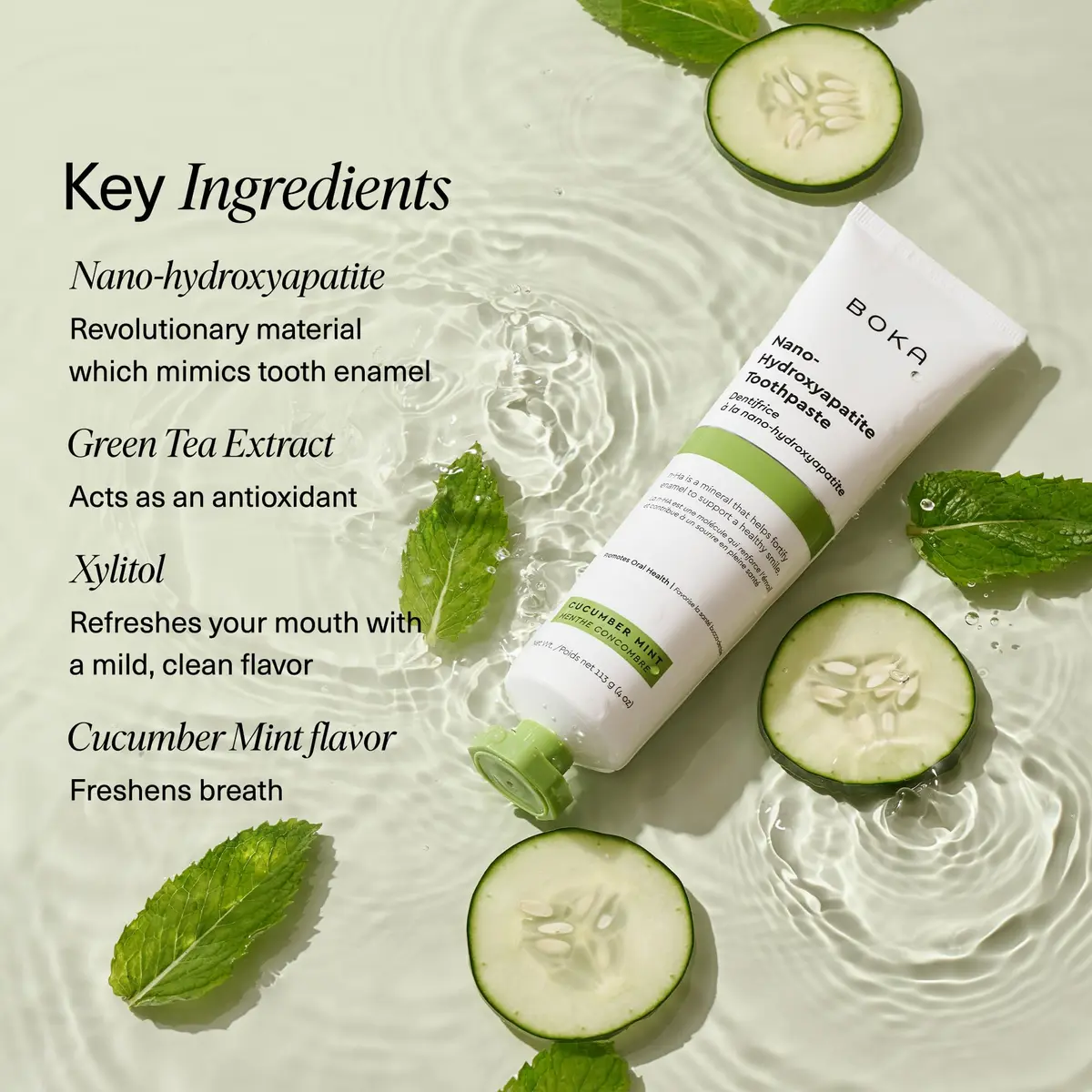 Boka Fluoride-Free Toothpaste with Nano Hydroxyapatite, Cucumber Mint 118g (4 Oz) | Enamel Care & Sensitive Teeth - view 6