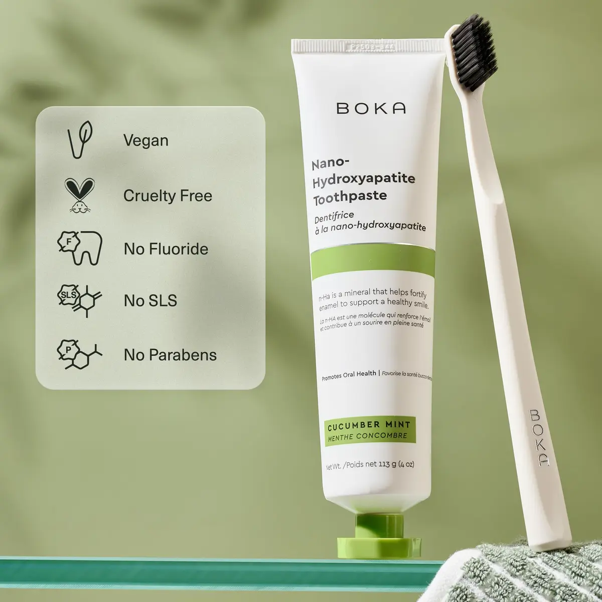 Boka Fluoride-Free Toothpaste with Nano Hydroxyapatite, Cucumber Mint 118g (4 Oz) | Enamel Care & Sensitive Teeth - view 3