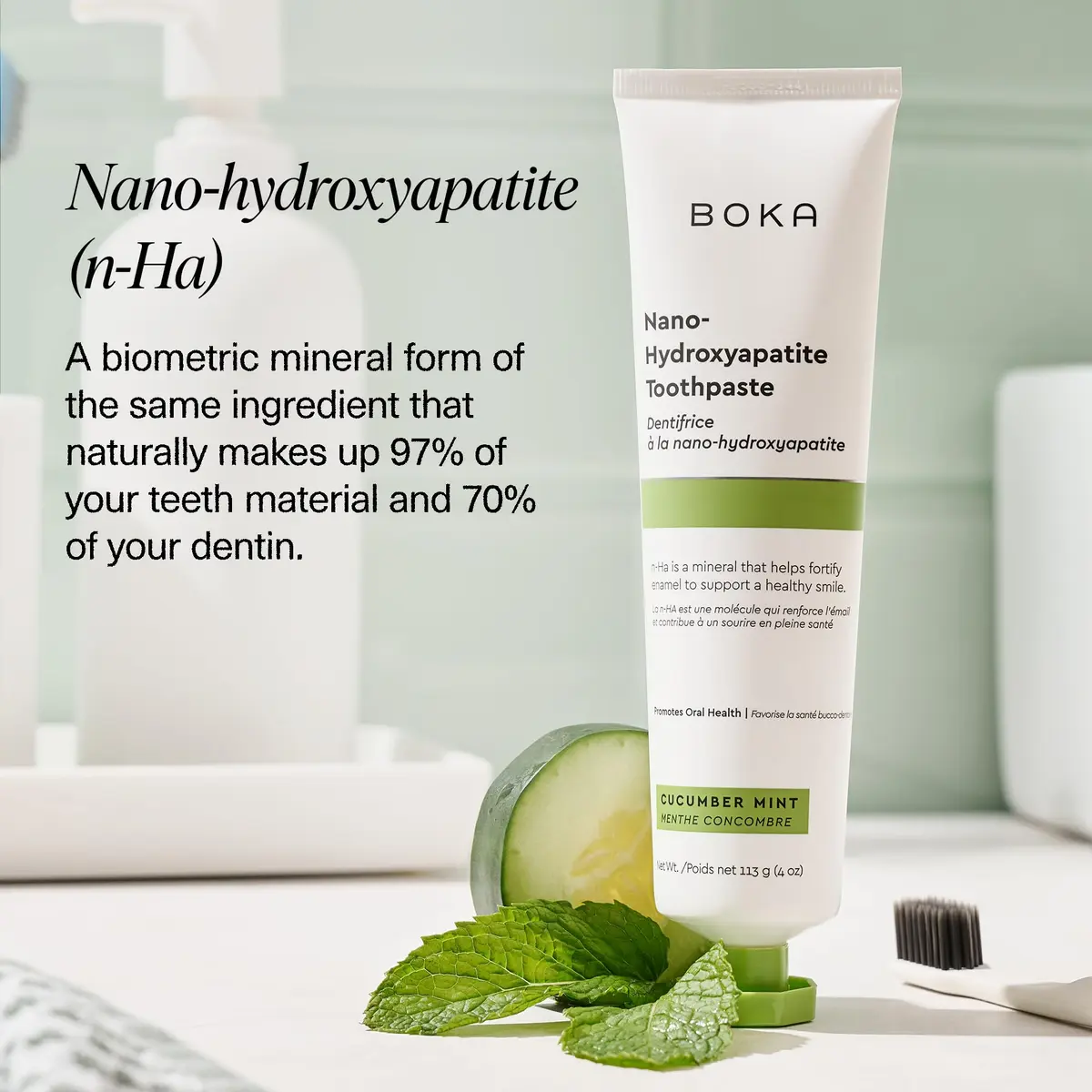 Boka Fluoride-Free Toothpaste with Nano Hydroxyapatite, Cucumber Mint 118g (4 Oz) | Enamel Care & Sensitive Teeth - view 4