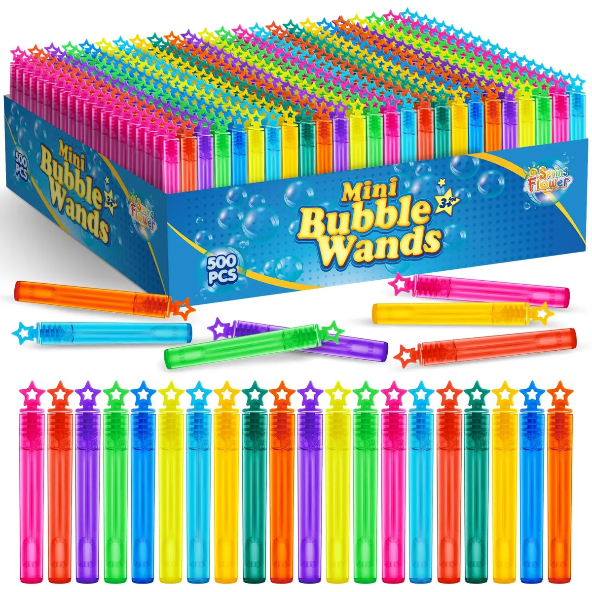 SpringFlower Bubble Wands 500 pcs | Bright Colors & Safe for Kids (70-120 chars) - main product image