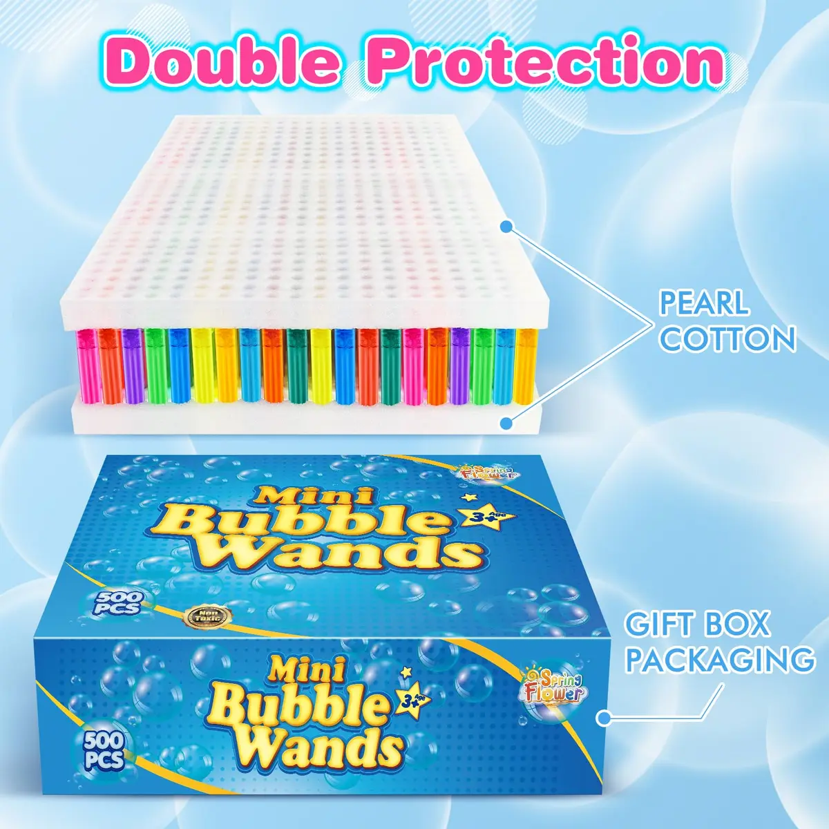 SpringFlower Bubble Wands 500 pcs | Bright Colors & Safe for Kids (70-120 chars) - view 5