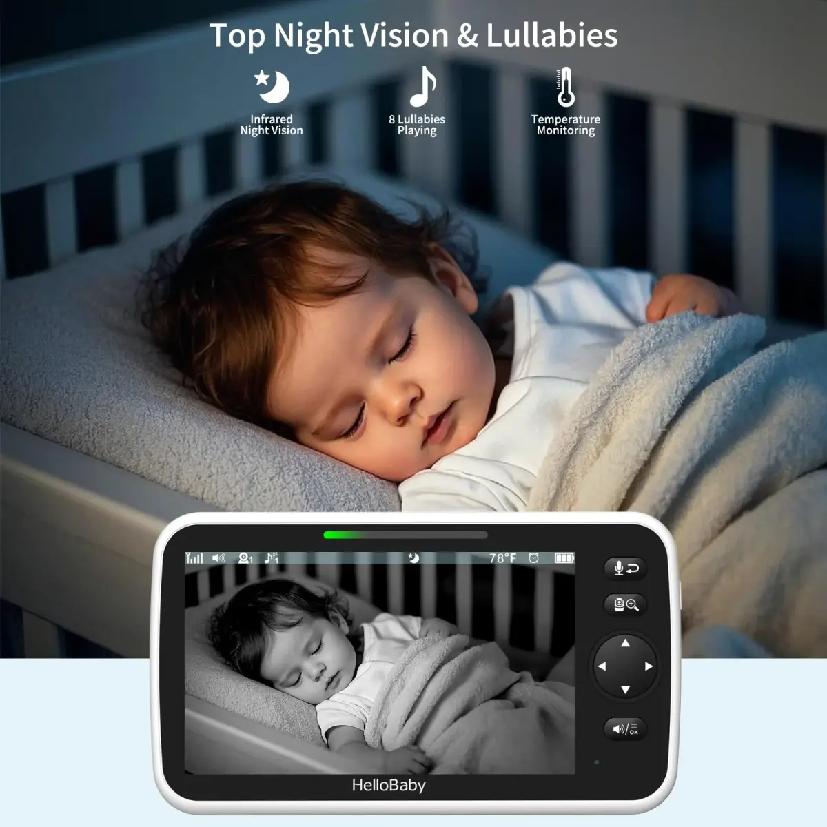 HelloBaby HB6550Plus Split-Screen Video Baby Monitor 6-inch (15.24 cm) | World's First IPS Screen, 30-Hour Battery, No WiFi - view 7