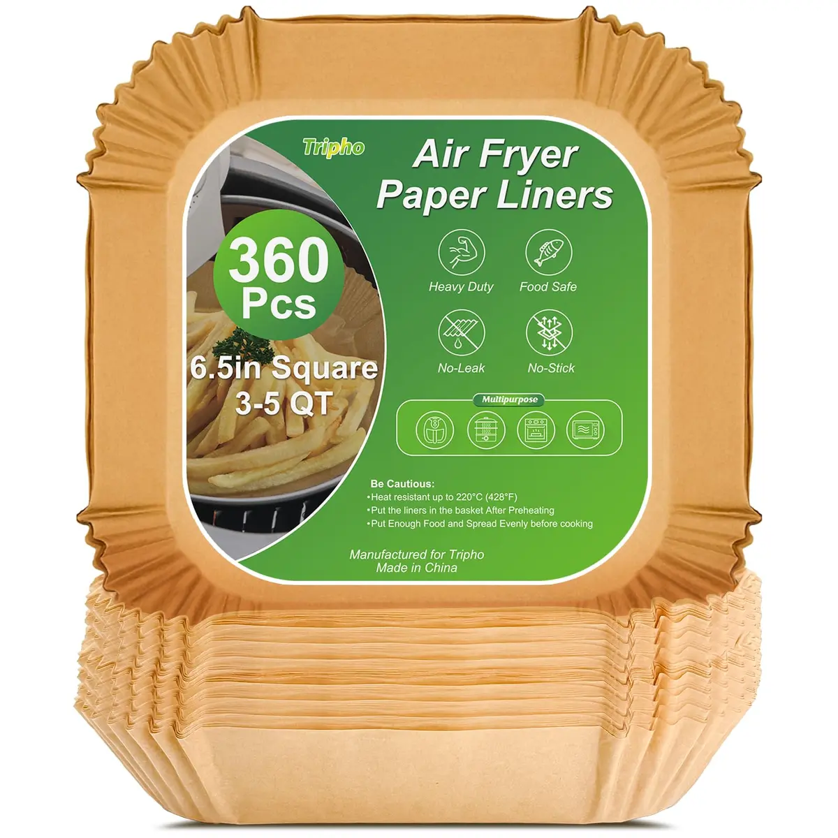 Tripho Heavy Duty Square Air Fryer Paper Liners 6.5 Inch | Non-Stick & Leakproof for Airfryer Basket - main product image