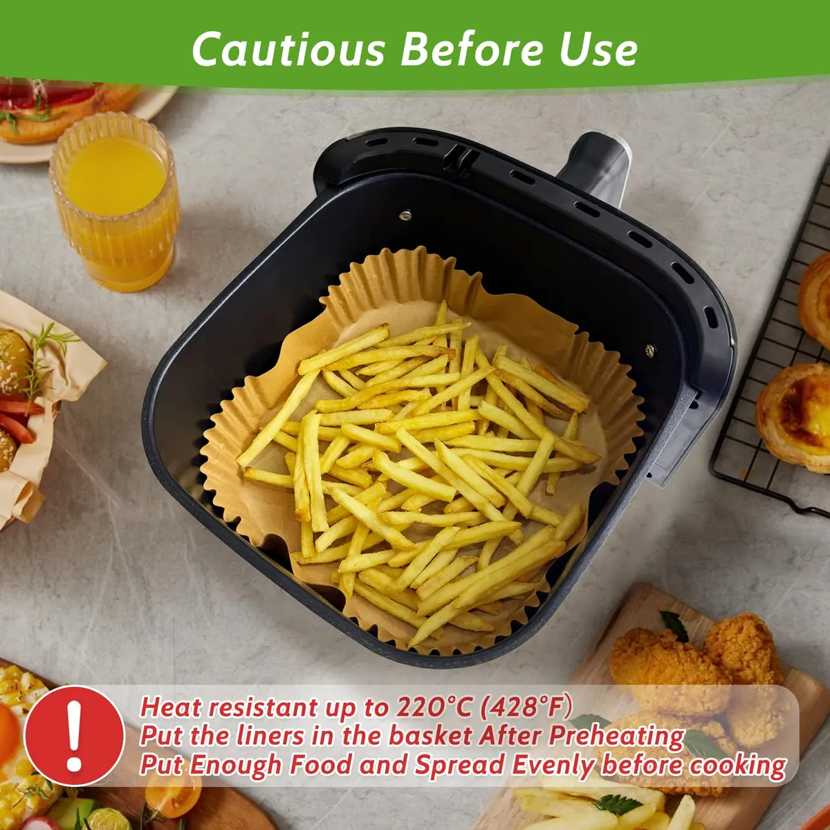 Tripho Heavy Duty Square Air Fryer Paper Liners 6.5 Inch | Non-Stick & Leakproof for Airfryer Basket - view 7