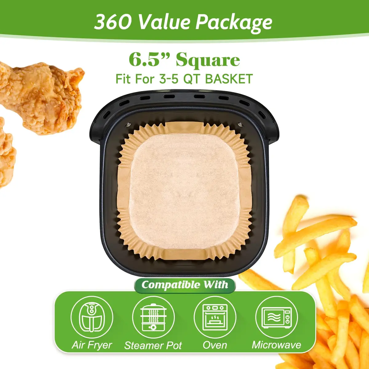 Tripho Heavy Duty Square Air Fryer Paper Liners 6.5 Inch | Non-Stick & Leakproof for Airfryer Basket - view 2