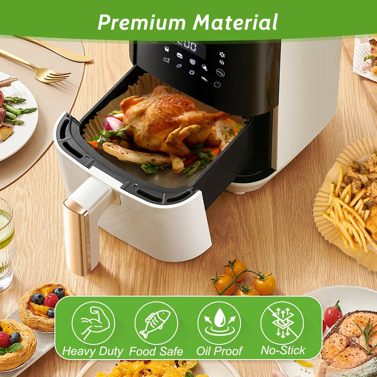 Tripho Heavy Duty Square Air Fryer Paper Liners 6.5 Inch | Non-Stick & Leakproof for Airfryer Basket - view 3