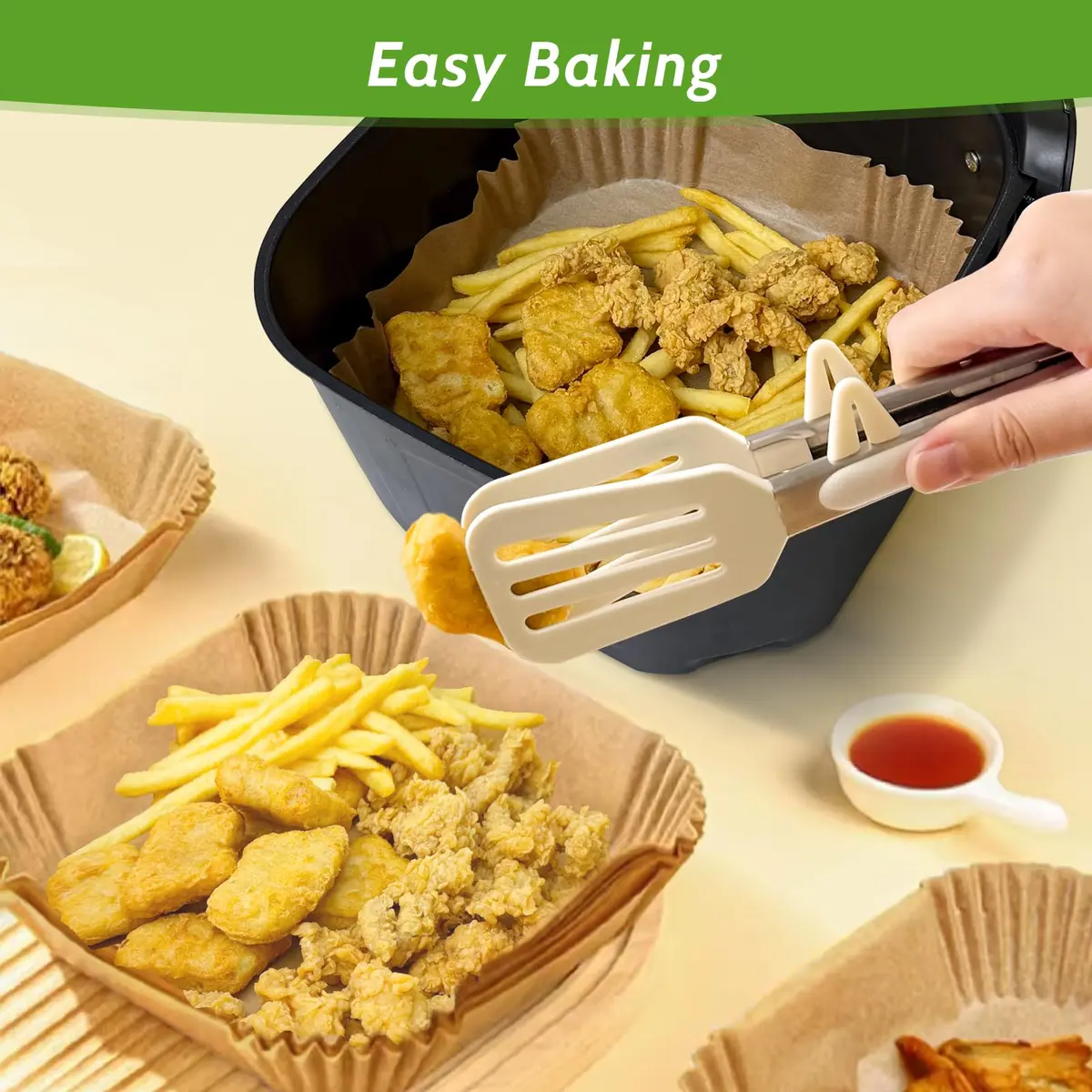 Tripho Heavy Duty Square Air Fryer Paper Liners 6.5 Inch | Non-Stick & Leakproof for Airfryer Basket - view 4