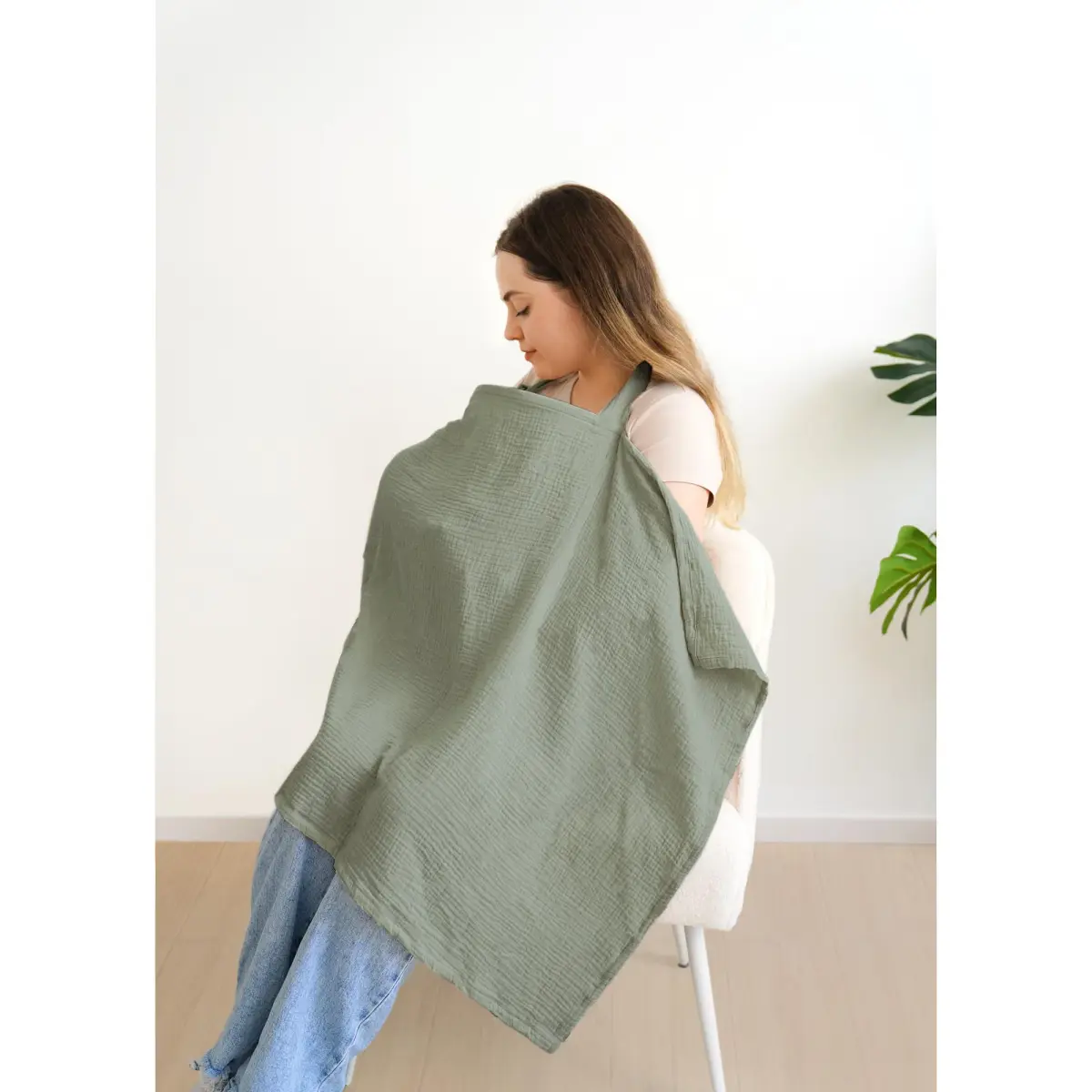 MairMore 100% Muslin Cotton Nursing Cover Misty Green 71cm (28in) x 112cm (44in) | Breathable & Privacy for Indian Moms - view 5