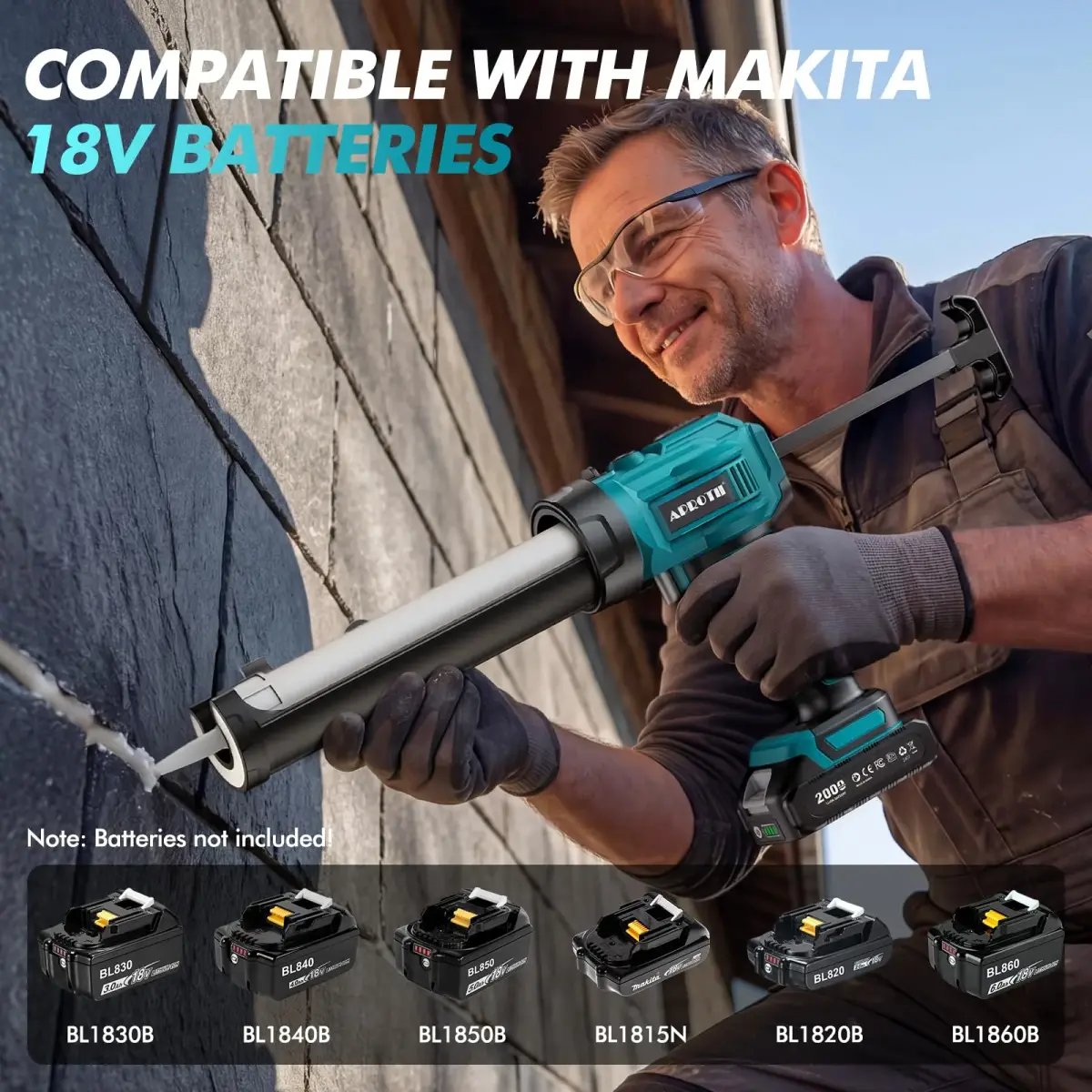APROTII Electric Caulking Gun for Makita 18V Battery, 10 oz (283g) | 4-Speed Cordless Adhesive Applicator - view 2