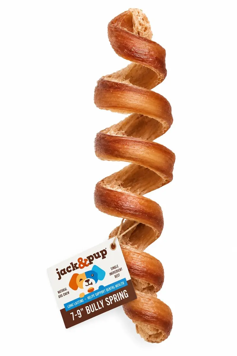 Jack&Pup Bully Springs for Dogs | 7" Spiral Bully Sticks | Long Lasting, Odor Free, Stimulating Dog Chews - main product image