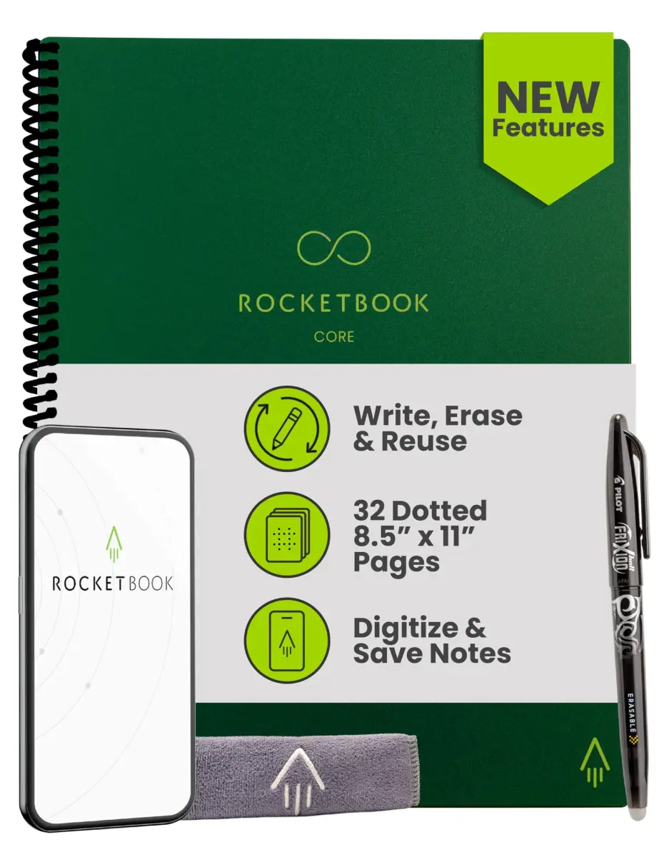 Rocketbook Core Reusable Spiral Notebook, Premium Letter Size 8.5x11, Green - Dotted Pages | 36 Pages - main product image