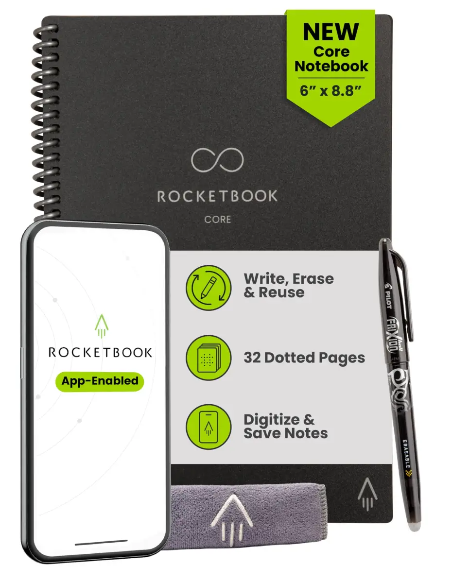 Rocketbook Core Reusable Notebook - Black, Premium Executive Size (6x8.8), Dotted Pages - main product image