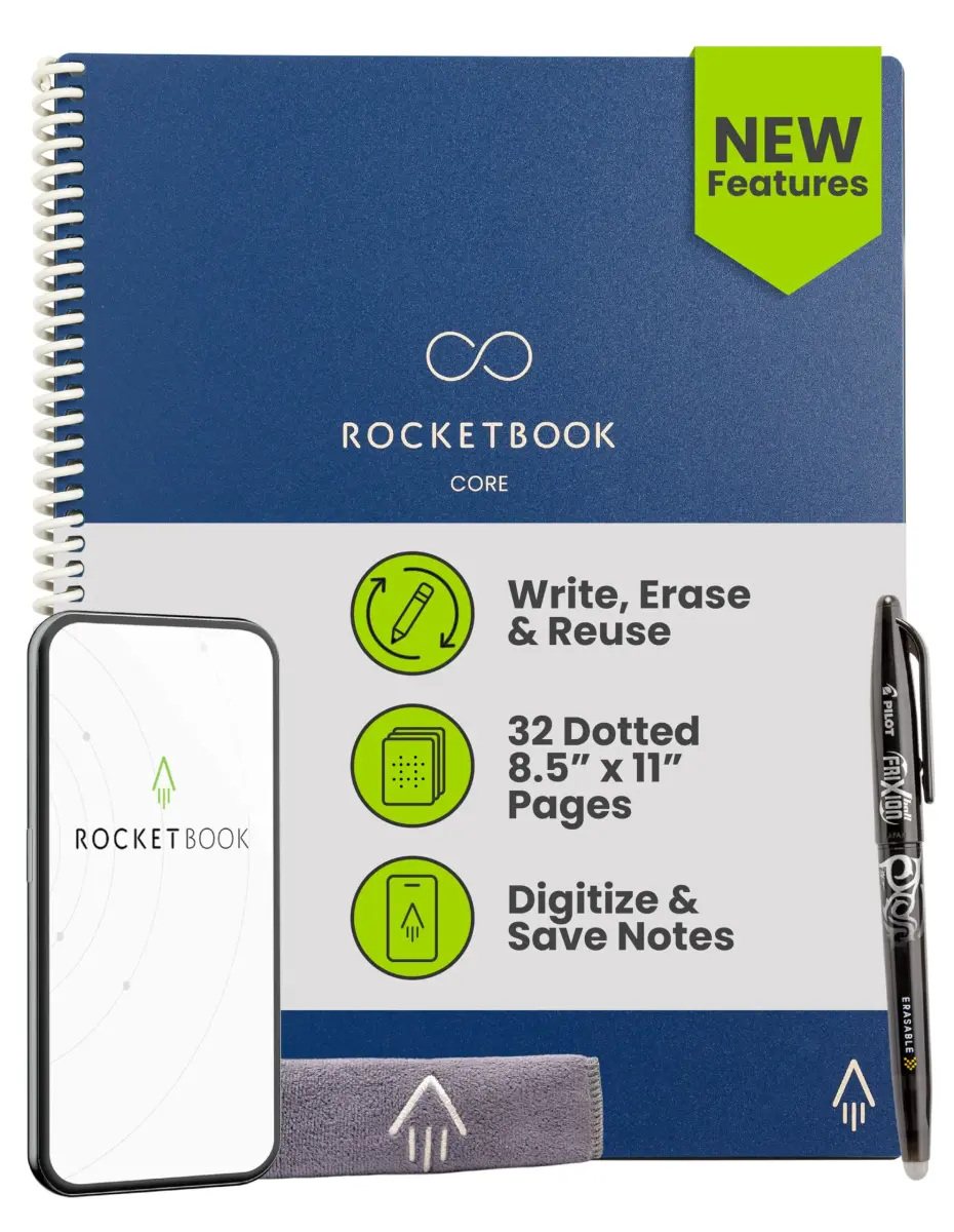 Rocketbook Core Reusable Spiral Notebook, Executive Size 6x8.8, Navy Blue - Dotted Pages | 36 Pages - main product image