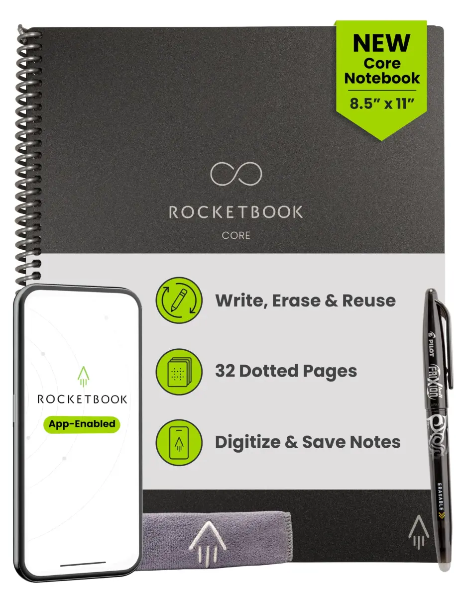 Rocketbook Core Reusable Spiral Notebook, Premium Letter Size 8.5x11, Black - Dotted Pages - main product image