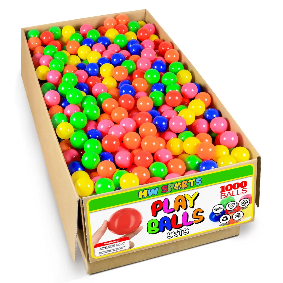 MW SPORTS Play Balls for Kids & Toddlers | Crush Proof Plastic, 2.3 Inch Diameter, Assorted Colors - main product image