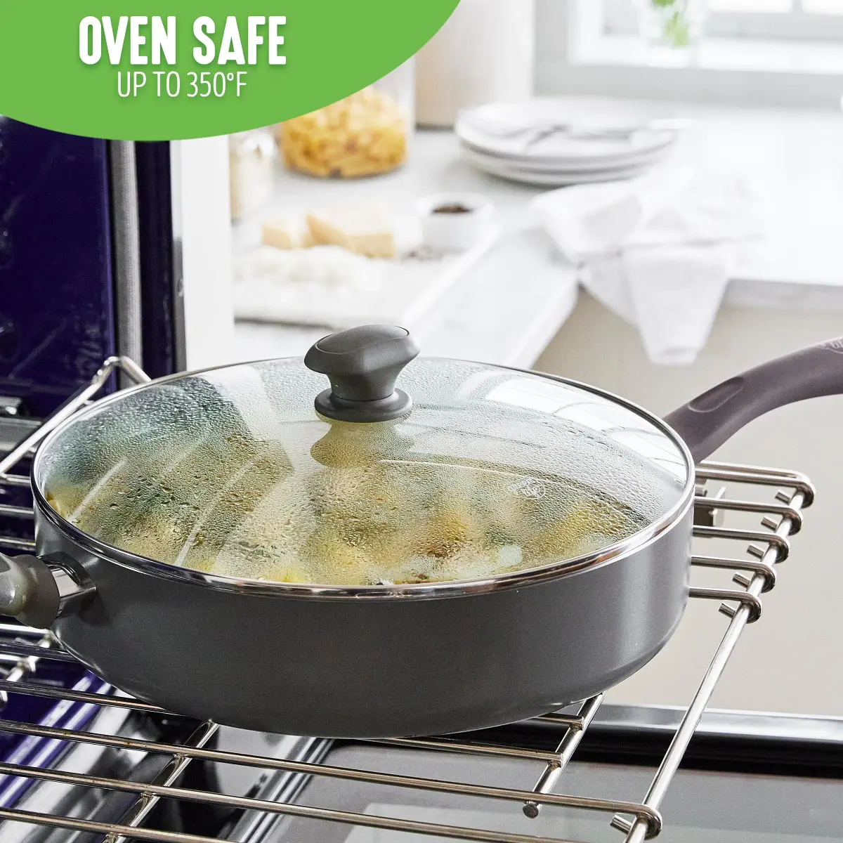 GreenLife Sandstone Ceramic Nonstick Sauté Pan 4.73L (5 Quart) | Toxin-Free, Dishwasher Safe, Black - view 4
