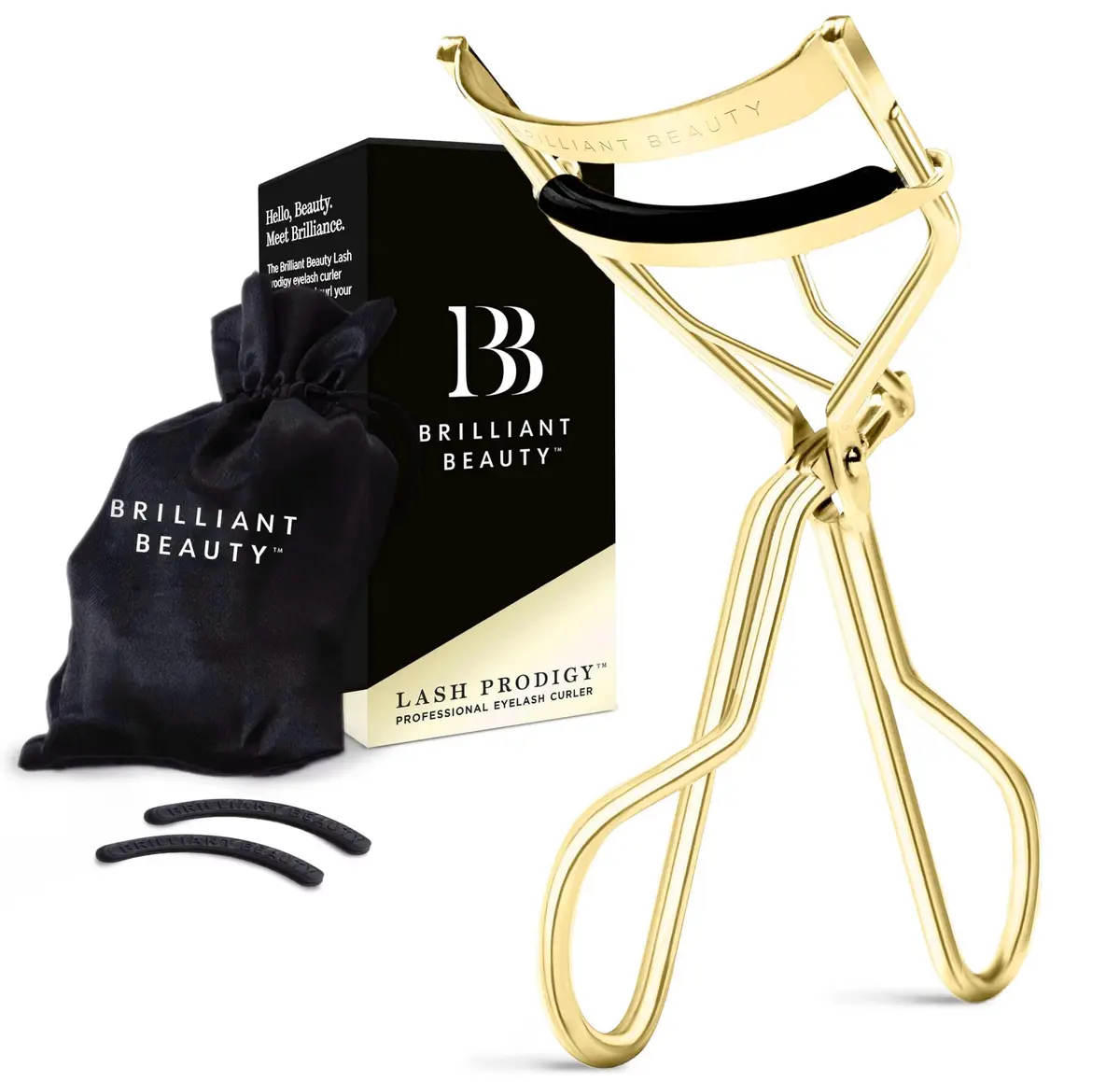 Brilliant Beauty Eyelash Curler - Stainless Steel, Satin Bag, 2 Refill Pads | Gentle, Durable & Travel-Friendly - main product image