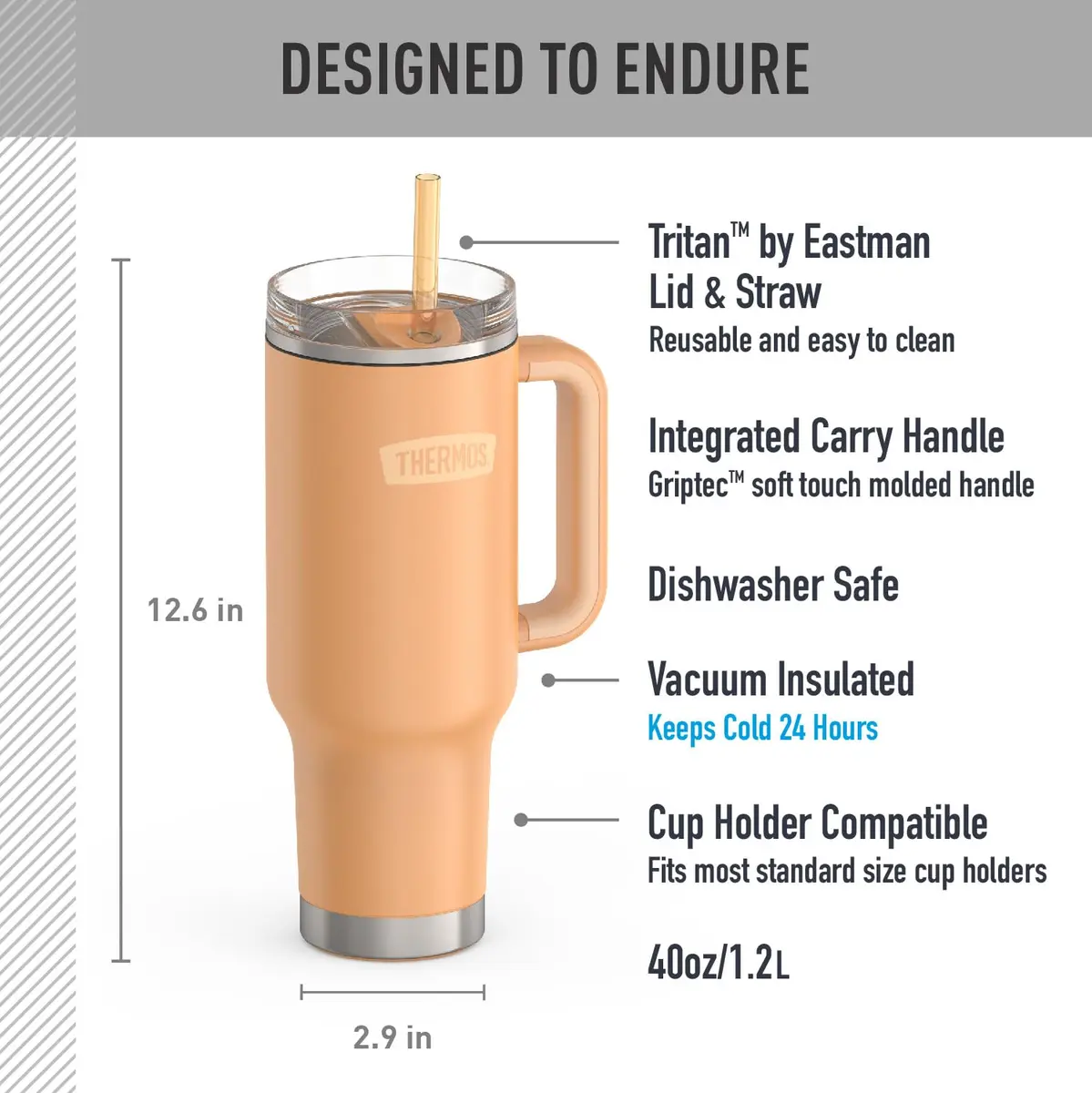 THERMOS 40oz Stainless Steel Cup Holder Mug Melon | Insulated Tumbler with Leak-Resistant Lid - view 3