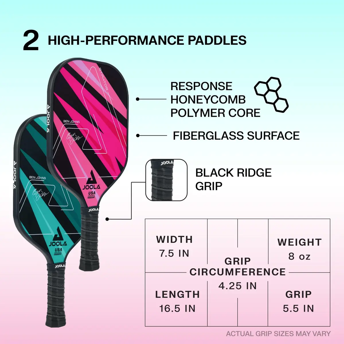 JOOLA Ben Johns 7 Piece Pickleball Set | 2 Paddles, 4 Balls, Bag | Fiberglass & Honeycomb Polypropylene - view 4