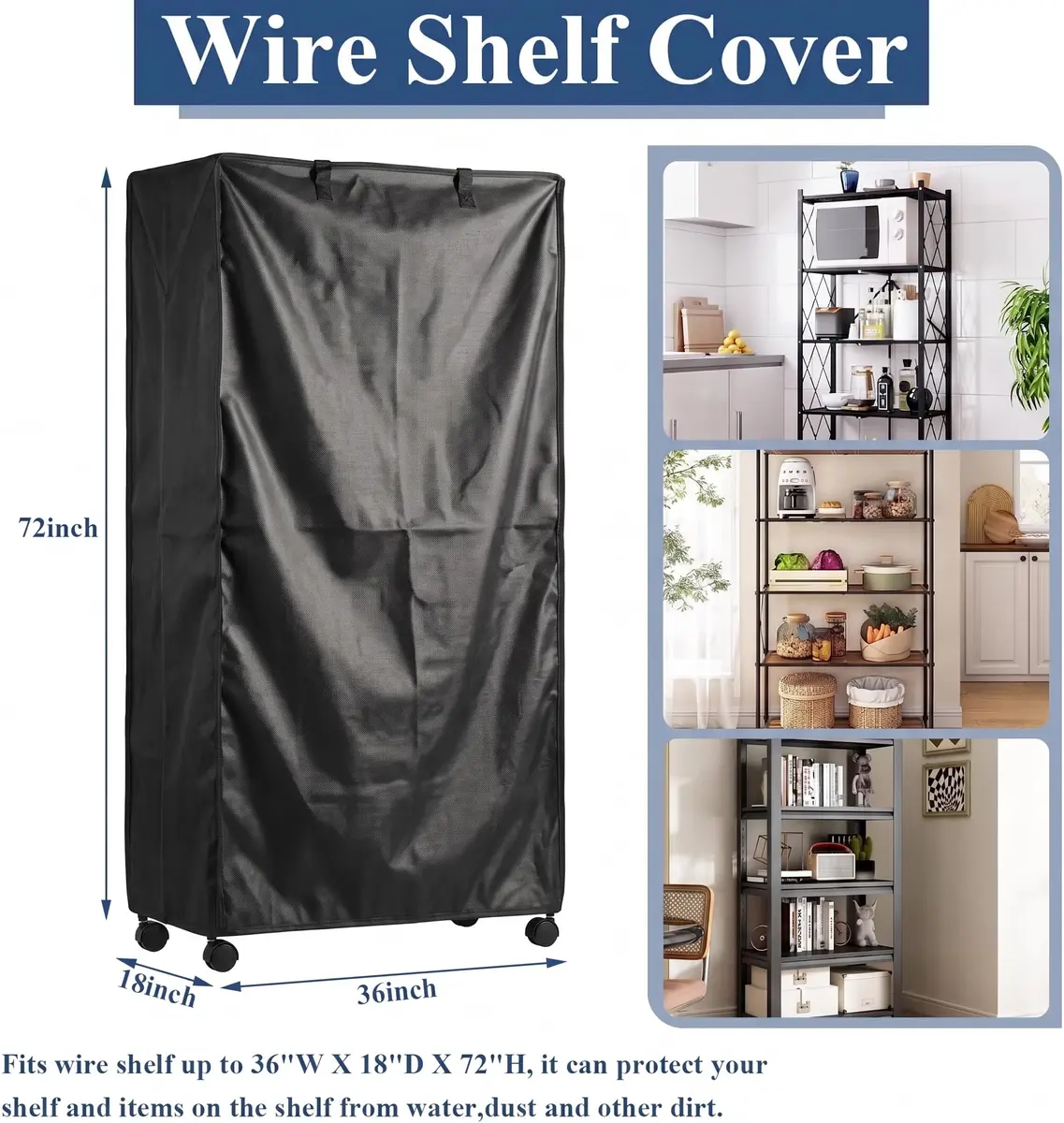 STARVAST Wire Shelf Cover with Zipper, 36" W x 18" D x 72" H (91cm W x 46cm D x 183cm H) | Heavy Duty Oxford Fabric for Dustproof & Heat Insulation - view 2