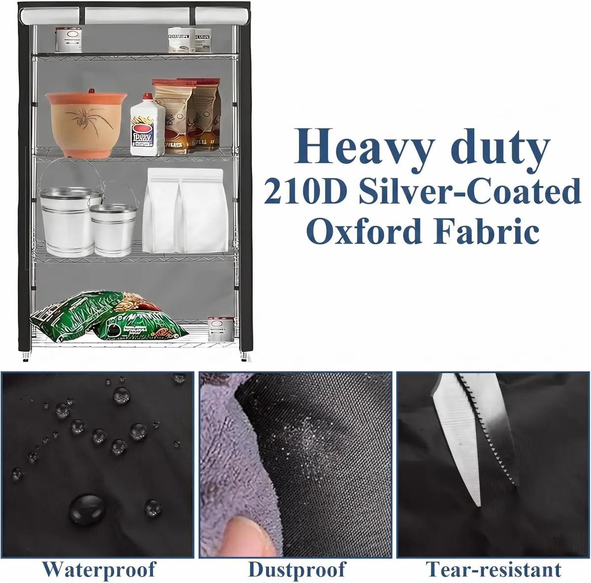 STARVAST Wire Shelf Cover with Zipper, 36" W x 18" D x 72" H (91cm W x 46cm D x 183cm H) | Heavy Duty Oxford Fabric for Dustproof & Heat Insulation - view 3