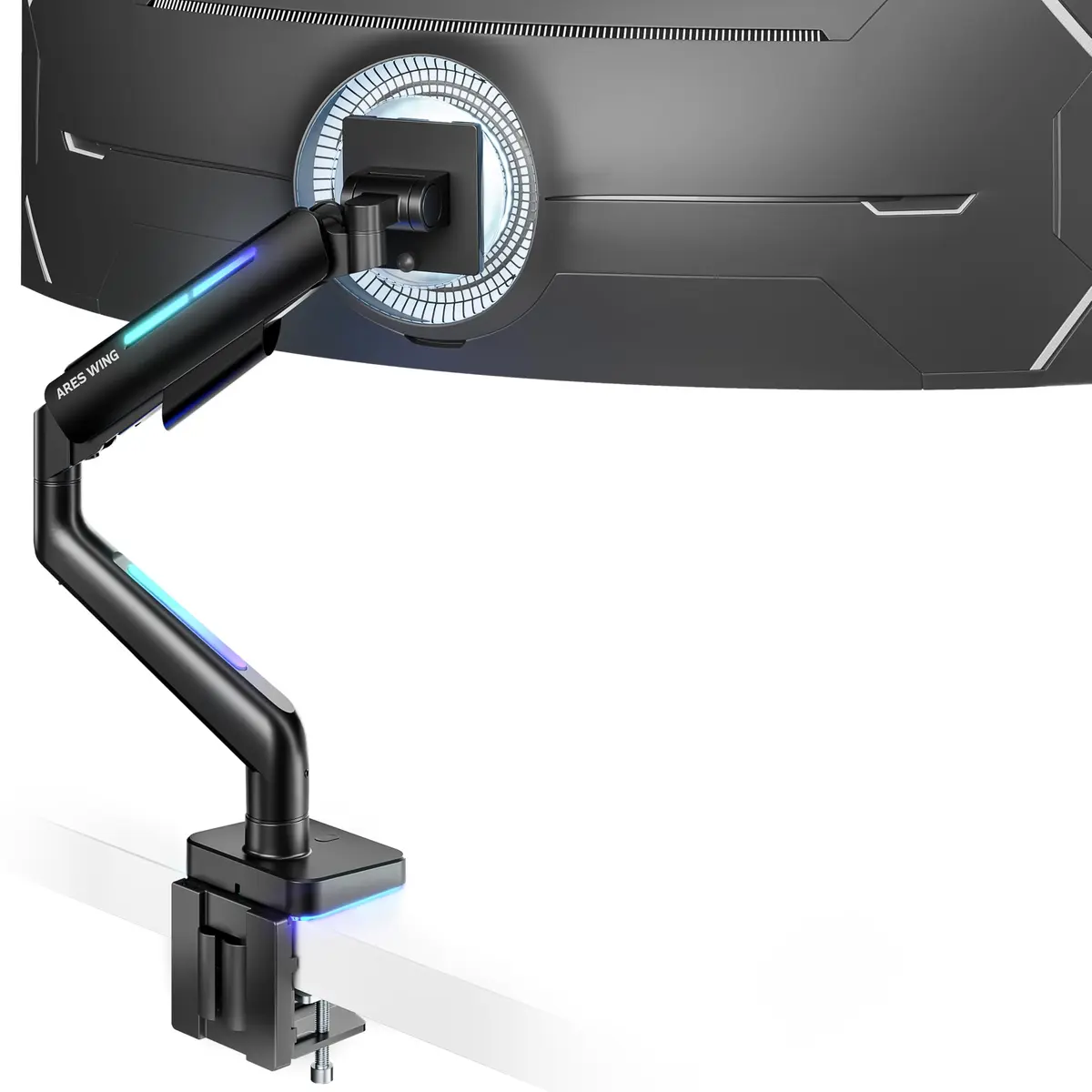 ARES WING Ultrawide Monitor arm with RGB for 17-49 Inch Screen | Full Motion, VESA Compatible, Black - main product image