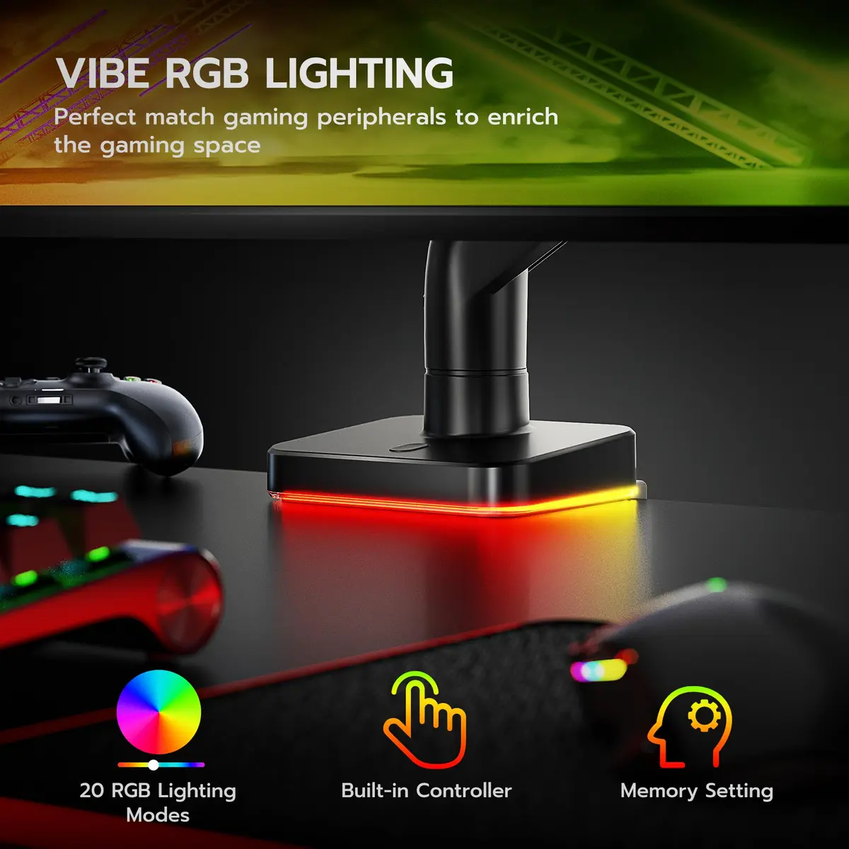 ARES WING Ultrawide Monitor arm with RGB for 17-49 Inch Screen | Full Motion, VESA Compatible, Black - view 7