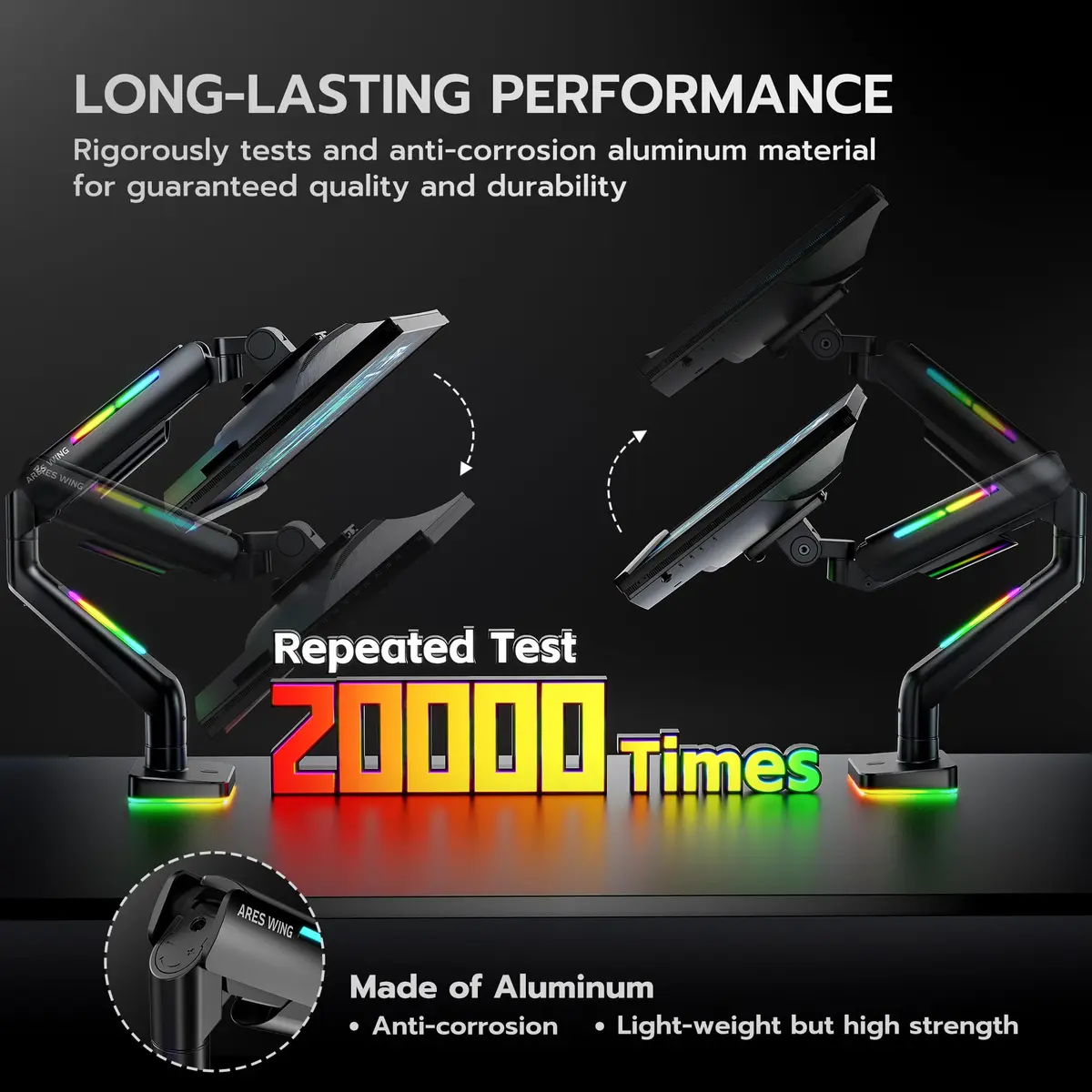 ARES WING Ultrawide Monitor arm with RGB for 17-49 Inch Screen | Full Motion, VESA Compatible, Black - view 4