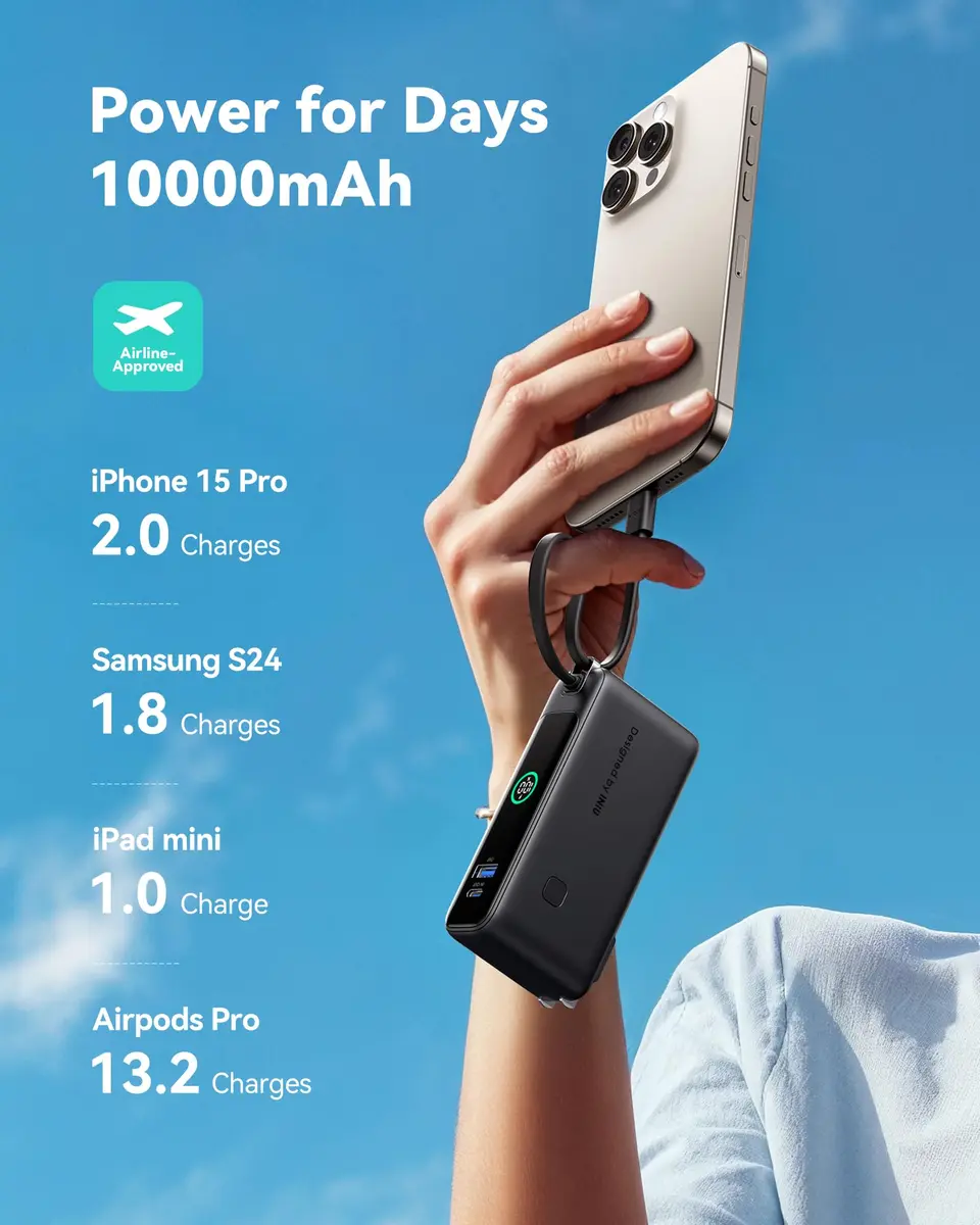 INIU Power Bank 10,000mAh Pink | 30W Fast Charging Travel Power Bank - view 5