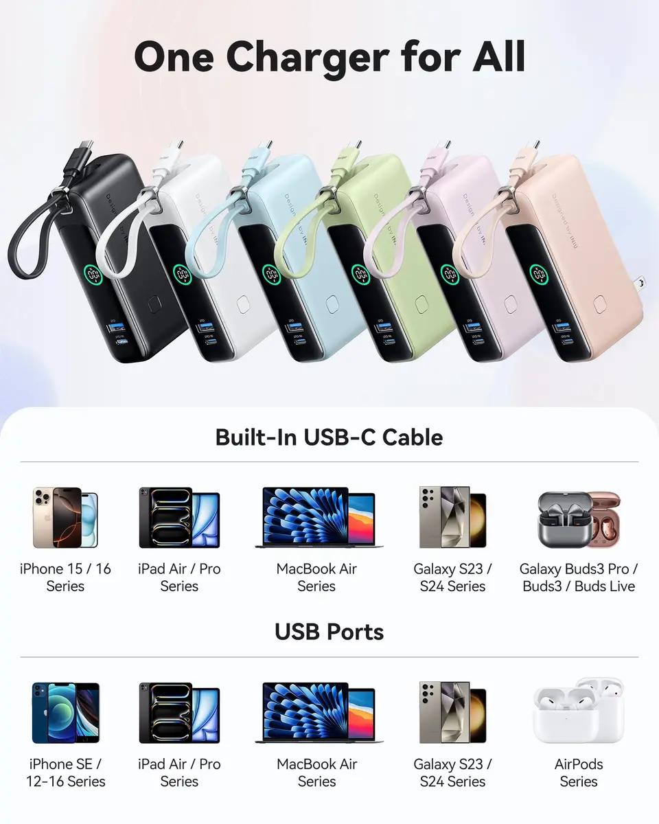 INIU Power Bank 10,000mAh Pink | 30W Fast Charging Travel Power Bank - view 3