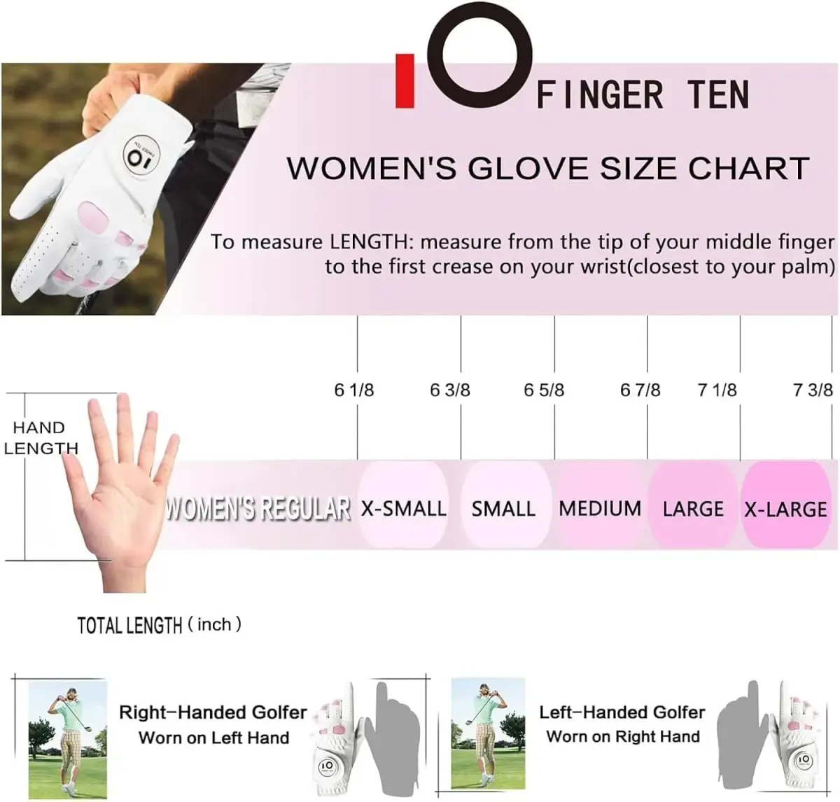 FINGER TEN Women's Leather Golf Gloves with Ball Marker - Enhanced Grip & Comfort for Female Golfers (White-2 Pack Left Hand, X-Large) - view 5