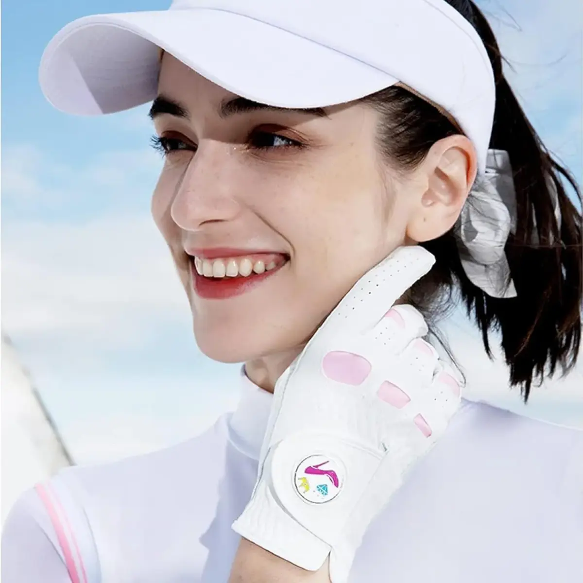 FINGER TEN Women's Leather Golf Gloves with Ball Marker - Enhanced Grip & Comfort for Female Golfers (White-2 Pack Left Hand, X-Large) - view 6