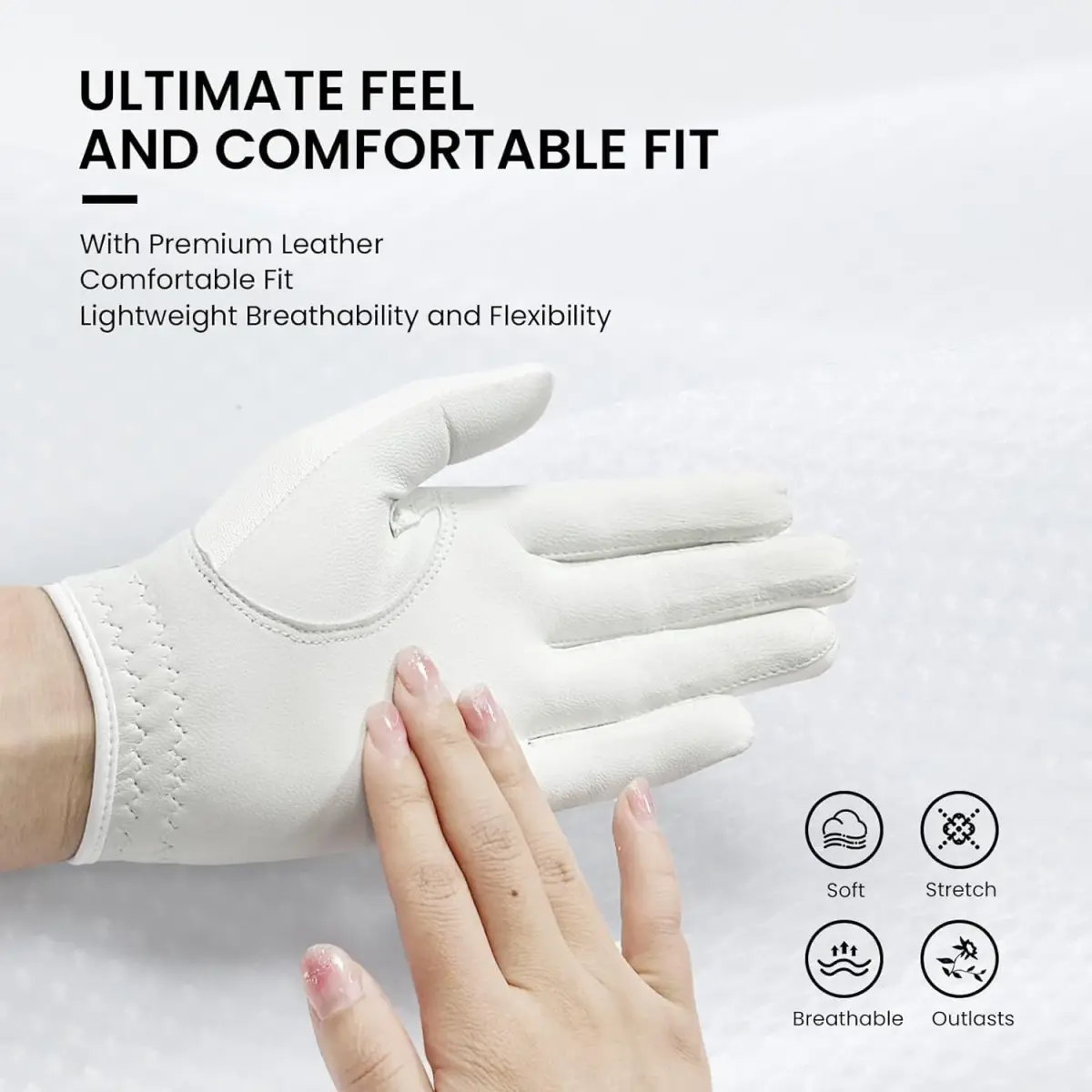 FINGER TEN Women's Leather Golf Gloves with Ball Marker - Enhanced Grip & Comfort for Female Golfers (White-2 Pack Left Hand, X-Large) - view 3
