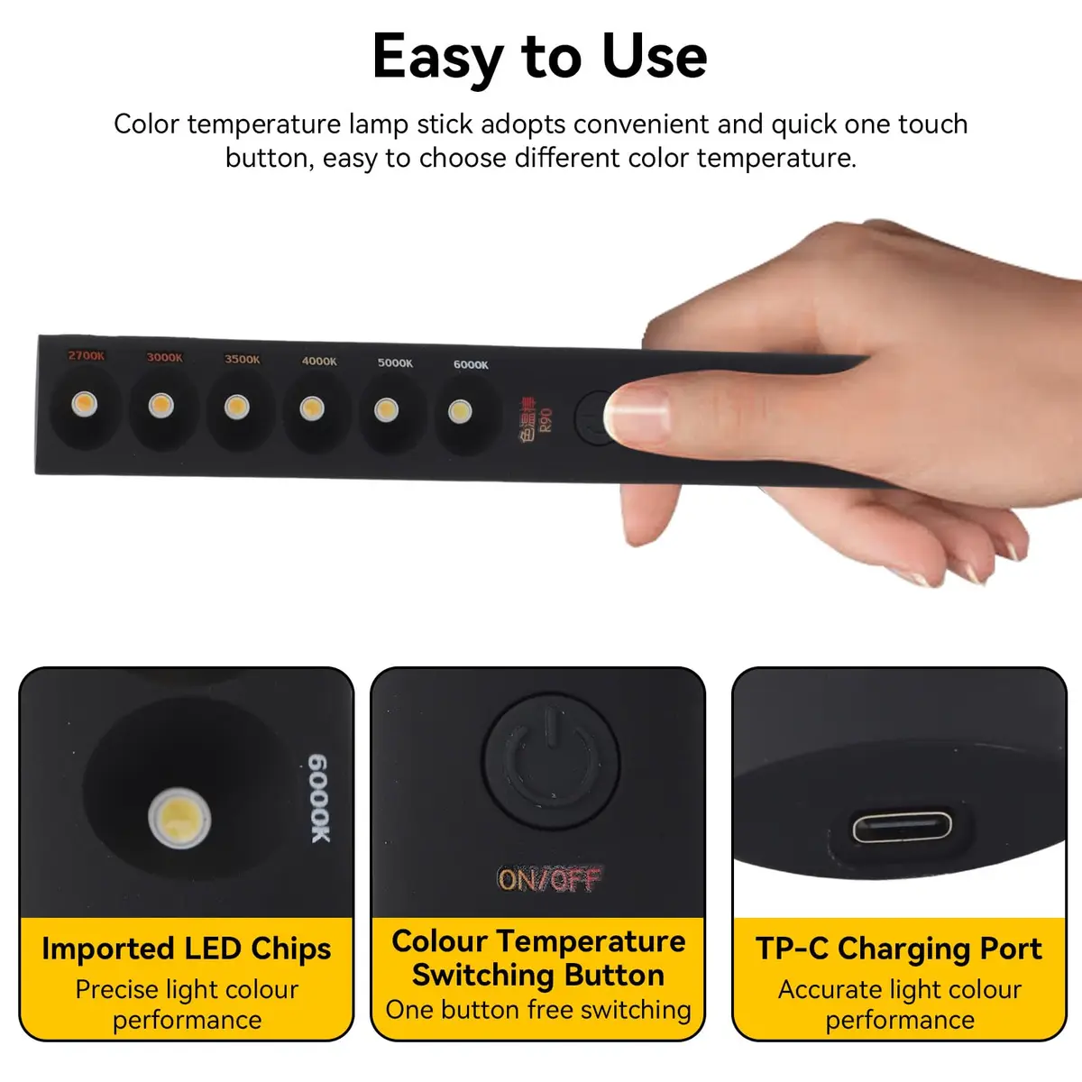 Gsycle Portable Color Temperature Lamp Stick 2700K-6000K | Rechargeable LED Video Fill Light - view 3