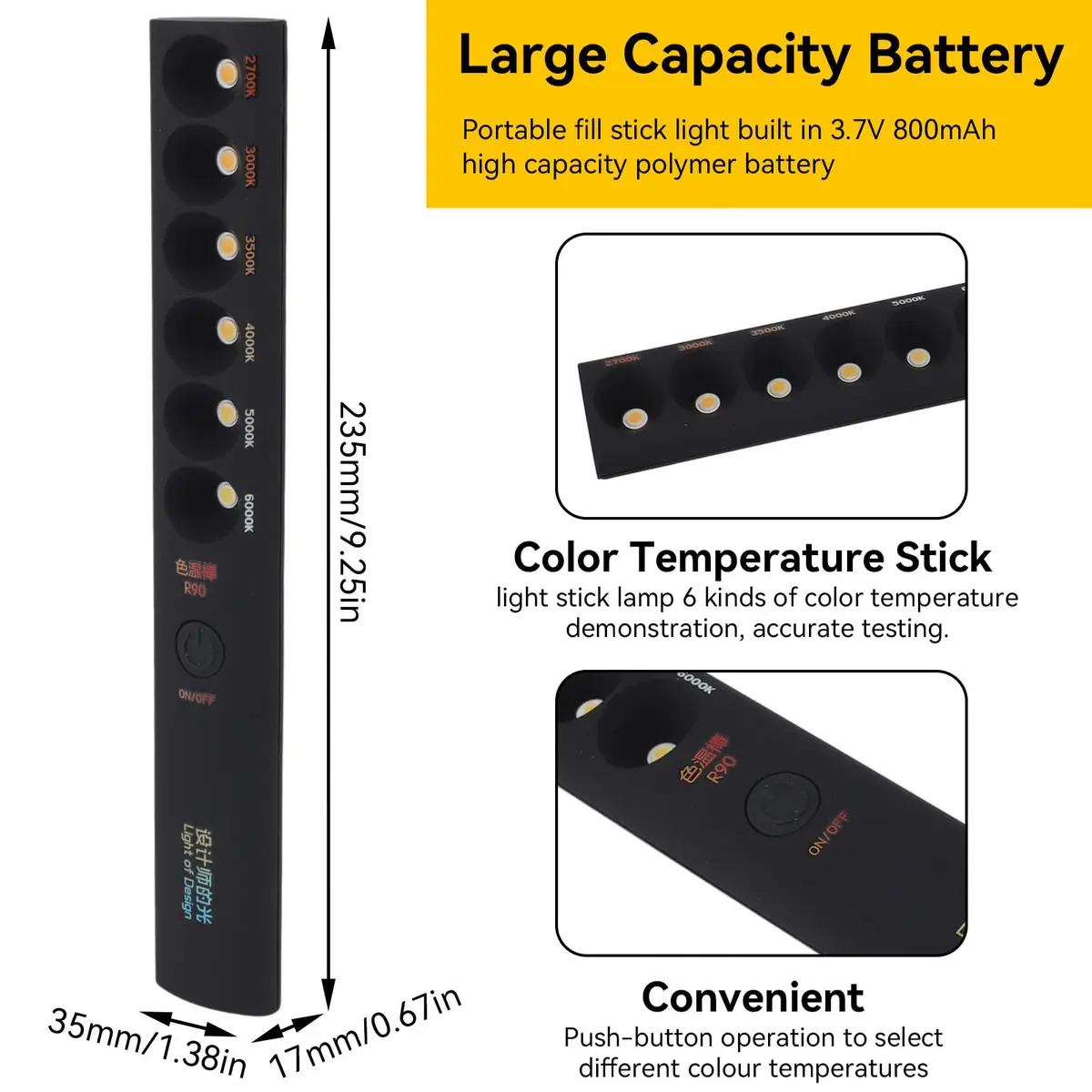 Gsycle Portable Color Temperature Lamp Stick 2700K-6000K | Rechargeable LED Video Fill Light - view 4