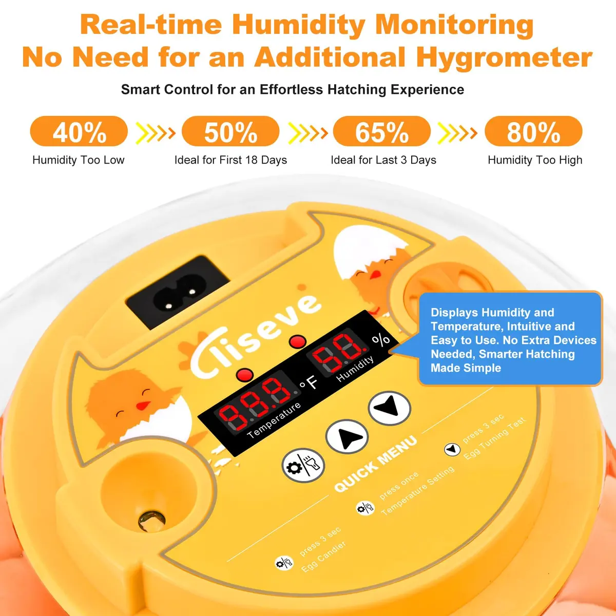 Cliseve Automatic Egg Incubator with Turner & Temp/Humidity Display (12-Egg Capacity) - view 2