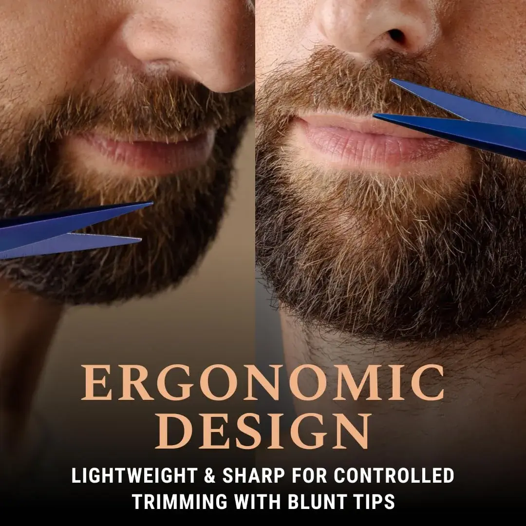 Ontaki 5-inch Beard & Mustache Scissors with Combs & Pouch | German Steel, Ambidextrous, Midnight Blue - view 3