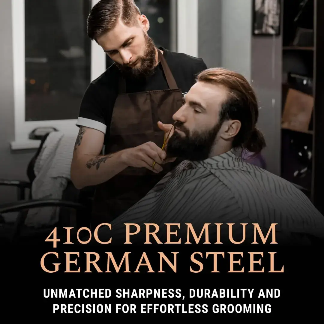 Ontaki 5" Gold Brass Beard & Mustache Scissor with Combs | Professional German Steel Grooming Kit - view 2