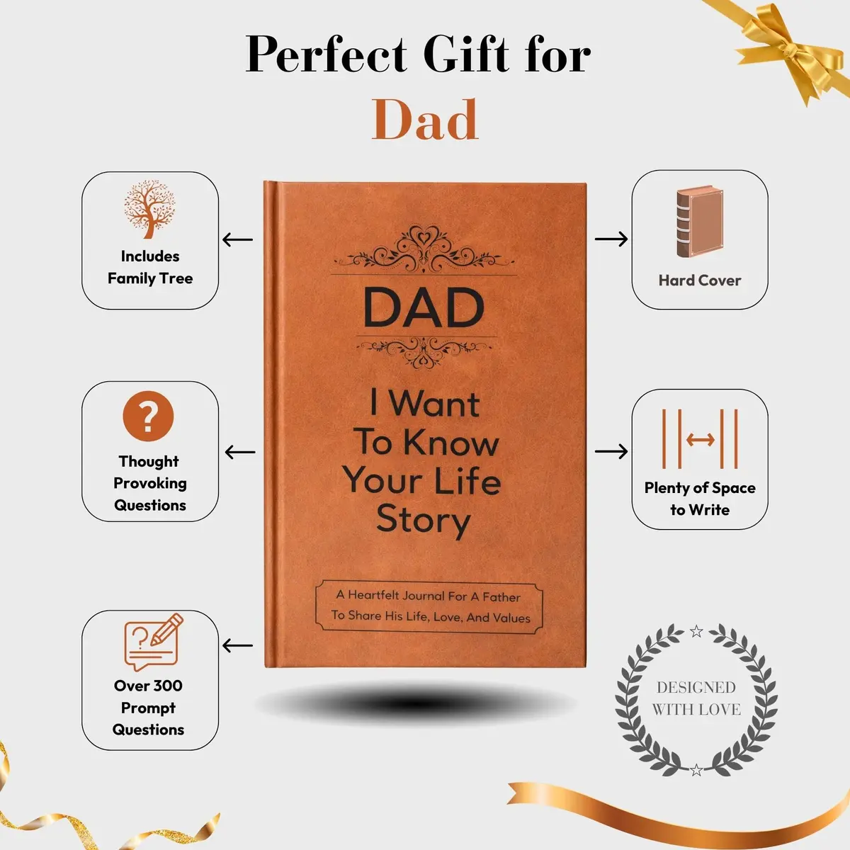 XKFCFC Dad I Want to Know Your Life Story Leather Journal (Hardcover) 20.8cm (8.3in) x 14.6cm (5.8in) | Guided Life Story Book with 300+ Prompt Questions - view 4