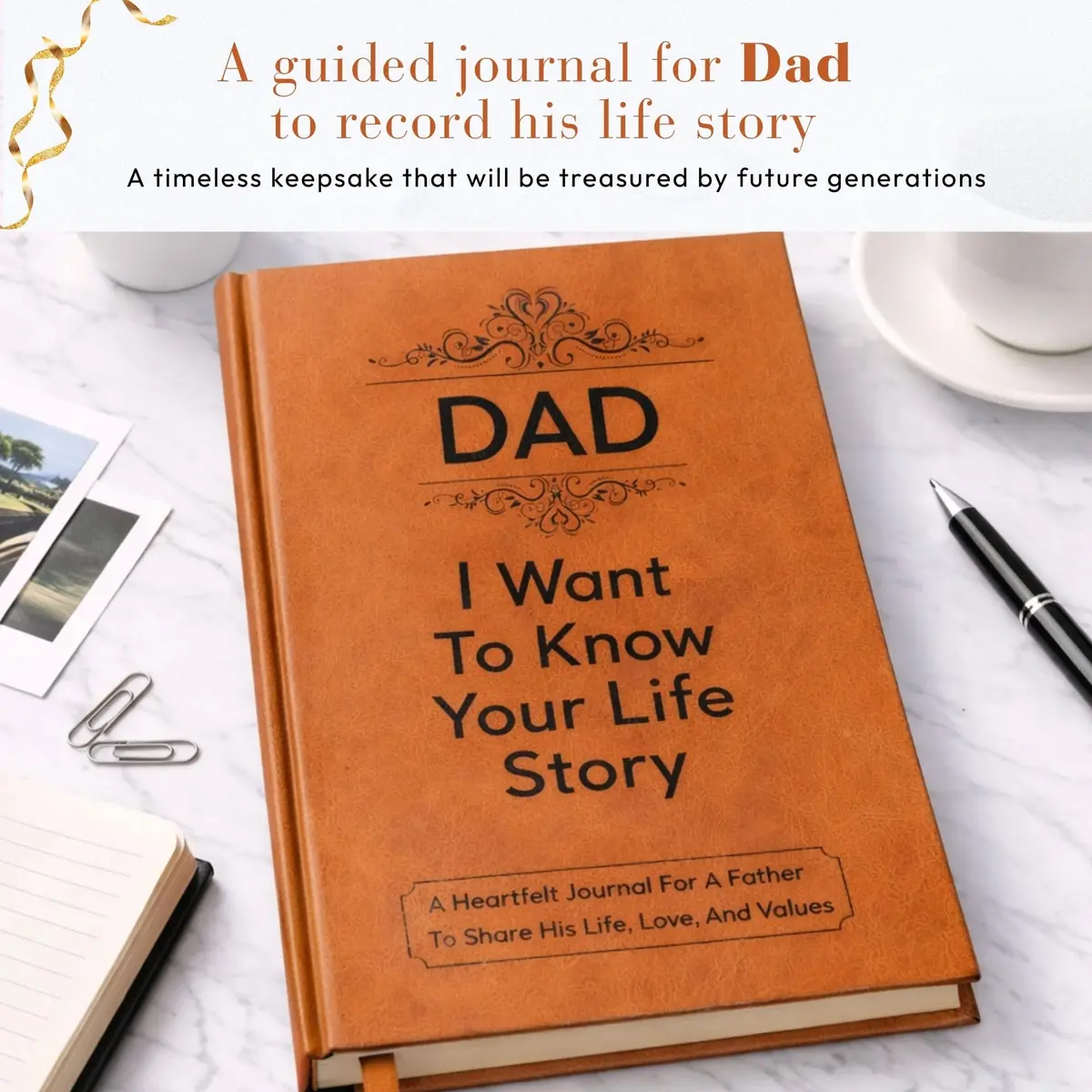 XKFCFC Dad I Want to Know Your Life Story Leather Journal (Hardcover) 20.8cm (8.3in) x 14.6cm (5.8in) | Guided Life Story Book with 300+ Prompt Questions - view 5
