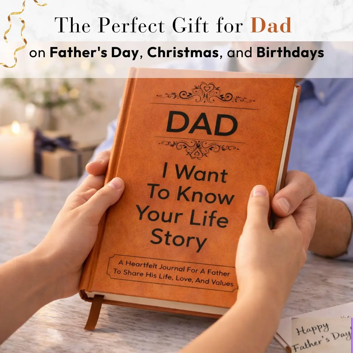 XKFCFC Dad I Want to Know Your Life Story Leather Journal (Hardcover) 20.8cm (8.3in) x 14.6cm (5.8in) | Guided Life Story Book with 300+ Prompt Questions - view 6