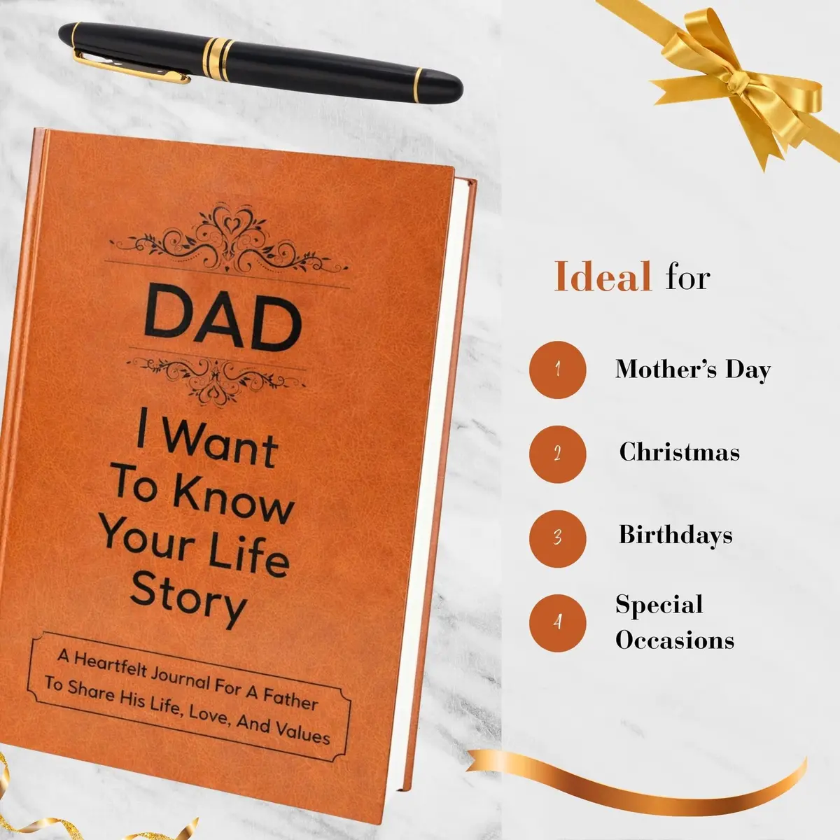 XKFCFC Dad I Want to Know Your Life Story Leather Journal (Hardcover) 20.8cm (8.3in) x 14.6cm (5.8in) | Guided Life Story Book with 300+ Prompt Questions - view 3
