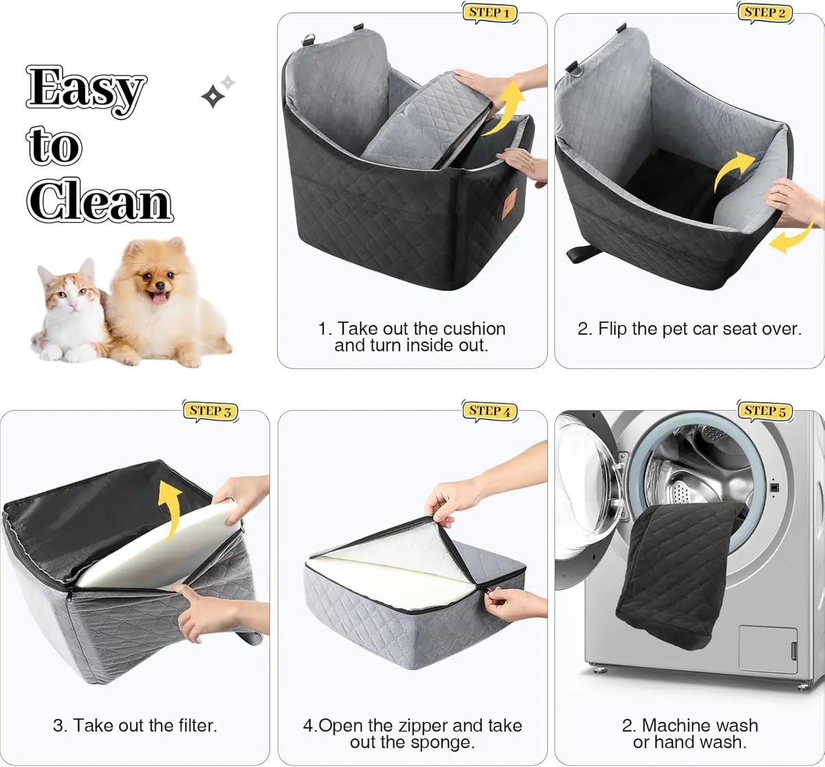 INDYBUD Dog Car Seat for Small Medium Dogs | Detachable Washable Travel Bed with Storage Pockets - view 5