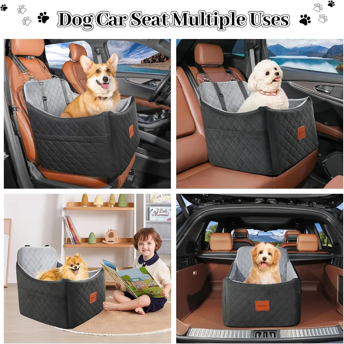 INDYBUD Dog Car Seat for Small Medium Dogs | Detachable Washable Travel Bed with Storage Pockets - view 7